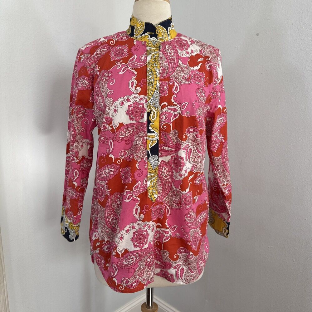 J Crew Shirt Womens XXS Paisley Cotton Blouse Poplin Tunic‎
